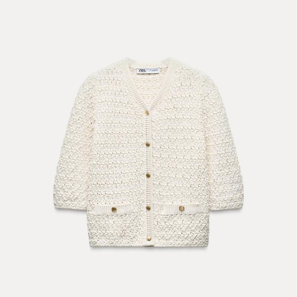 Zara METALLIC THREAD KNIT CARDIGAN